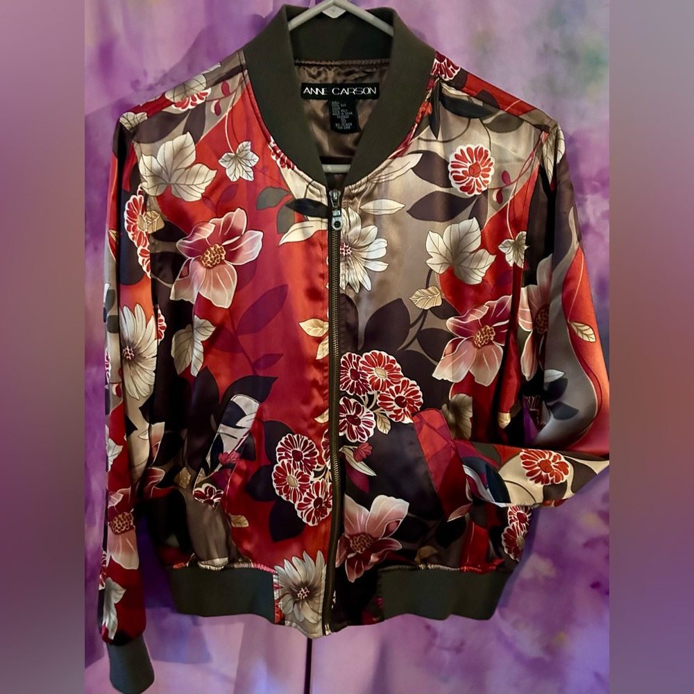 vintage retro silk anne carson medium zip jacket bomber floral